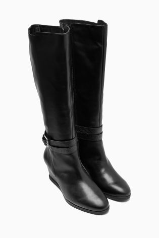 Black Strap Leather Long Boots